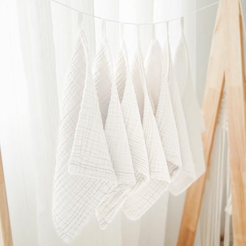 Image of Konssy Baby Muslin Washcloths 7-Pack, 100% Cotton Baby Bath Washcloths, Soft & Absorbent Wash Cloths and Burp Cloths for Newborn Kids Girls & Boys, 11x11 inches