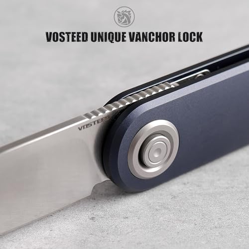Image of Vosteed Corgi V EDC Folding Pocket Knife - 2.36 inch 14C28N Satin Drop Point Blade - Vanchor Lock, Dark Slate Blue Aluminum Handle - Camping, Fishing Knives - A3713