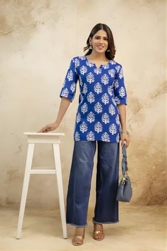 Image of Women's Short Kurti in TopsTunic Rayon Cotton Blend | Ladies Ethnic Tunic
