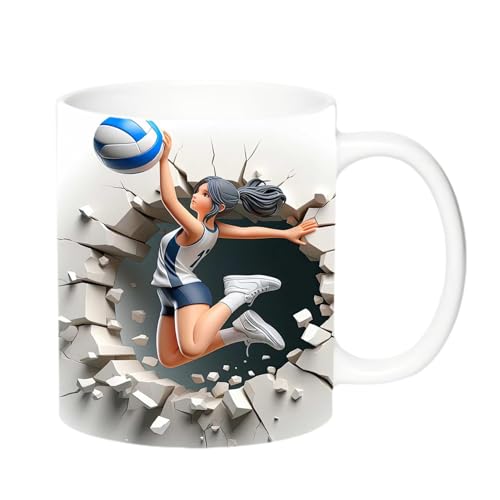 Taza de voleibol, Taza de café de voleibol, Tazas de café de cerámica aplanadas de 11 onzas, Tazas SportsMilk para los fanáticos del voleibol, para los amantes del té con leche y el café
