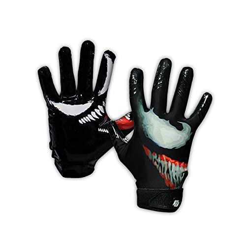 Taqcha Youth Villain Football Gloves - Tacky Grip Skin Tight Youth Football Gloves - Pro Elite Super Sticky Receiver Football Gloves - Youth Sizes (Youth Xs - S) #TOP4