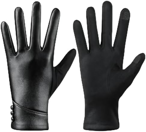 Guantes de PU Cuero para Mujer Pantalla Táctil Guantes Cálidos de...