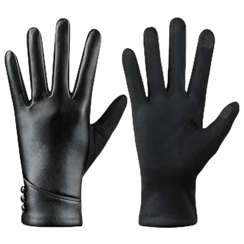 Qzakce Gants en Cuir pour Femmes, Gant pour Écran Tactile en Cuir Pu, Gants de Conduite en Daim Chauds et Coupe-Vent pour l'extérieur Conduite Cyclisme...