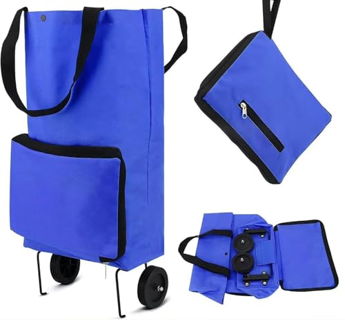 Charriot de courses pliable, chariot de supermarché avec deux roues pliantes légères, sac en tissu Oxford, sac réutilisable de grande capacité, ultra léger