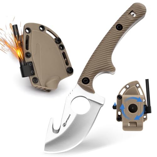 SPITZKANTE Neck Knife HO-YN, Kleines Messer Outdoor mit 360 Grad Verstellbarer Clip, 42a konform Halskette messer, Gut Hook, 6, 2cm Klingenlänge mit Integrierte Pfeife, Kugelkette