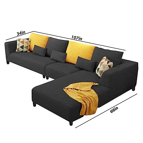 Image of Galib RHS 6 Seater L Shape Sofa Set for Living Room (Black Fabric)