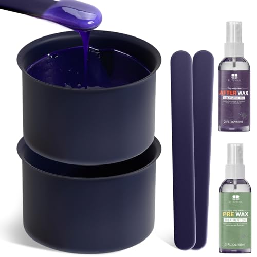 BLITZWAX 2Pcs Silicone Wax Pot Liners Hair Removal Replacement Waxing Bowls for Women and Men, Dark Blue Waxing Warmer Liners with Sticks, Compatible with 16 oz Wax Kit, Easy to Clean and Non-Stick