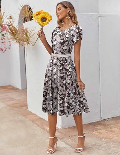 Image of ZEAGOO Womens Casual Dresses for Summer Short Sleeve Flare Midi Dress Loose Flowy Beach Sundress