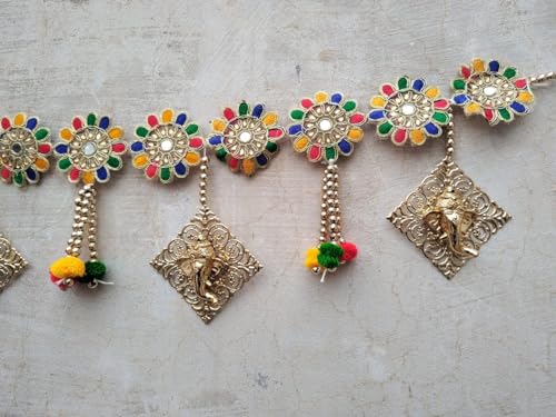 Image of Nutts Traditional Handmade Bandhanwar with Decorative Gota Bells and Pompoms Decor Item for Decorations (BDHW12)