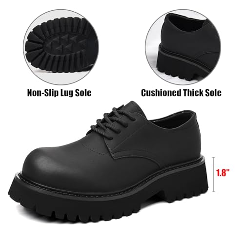 Men's Classic Leather Matte Platform Big Round-Toed Derby Shoes Retro Lace Up Chunky Block Heel Lug Sole Non Slip Dress Oxfords for Business Party Wedding3