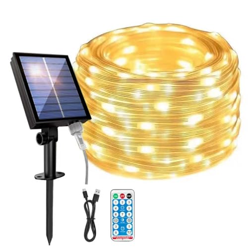Meewata 66ft Solar String Lights Outdoor Waterproof with Remote, Upgrade