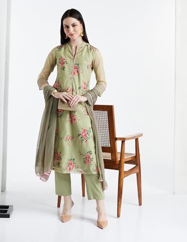Image of BIBA Women Art Silk Straight Solid Suit Set
