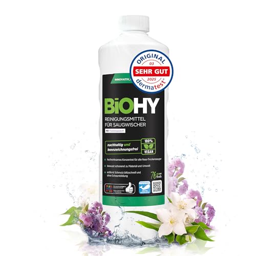 BiOHY Reinigungsmittel für Saugwischer mit Frühlingsduft (1l Flasche) | 1:200 Konzentrat für alle Nass-Trockensauger & Waschsauger | Für Fliesen PVC Parkett Laminat & Teppich | Schaumarm