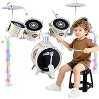 【 Upgraded Drum Set for Toddlers 】 The toddler toys kids drum set is a fully functional featuring. The drums' material upgraded to all plastic and alloy, with colorful vibrating-controlled lights, including a bass drum with oversized pro-style kick f...