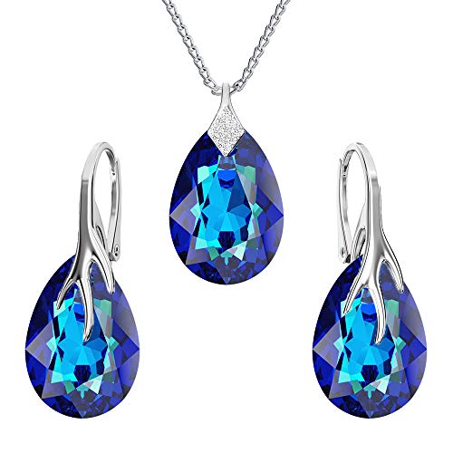 Pendientes Mujer Plata 925 - Colgante Mujer Plata 925 - Juego de Joyas de Mujer - Con Cristales - elegante y moderno Pendientes Plata - Collar Plata Mujer - con Caja Regalo - Forma de Pera Cover