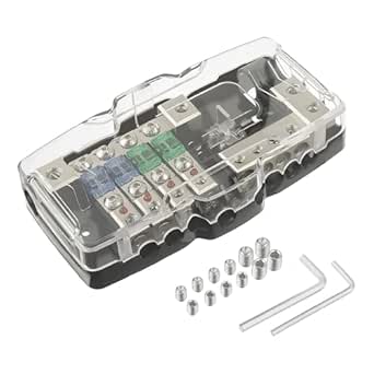 SIGANDG KFZ Verteilerblock Sicherungskastenblock 4-Wege Mini ANL Verteilerblock 0/4 Gauge Sicherungshalter Verteilerblock Sicherungskasten mit rotem　Kontrollleuchte