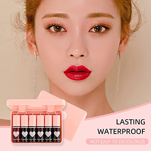 Image of 6 Colors Lip Tint Stain Set, Korean Velvet Watery Lip Stain Moisturizing Mini Liquid Lipstick, Multi-use Lip and Cheek Tint, Long lasting Non-Stick Cup Waterproof, Lip Color Makeup (Heart)