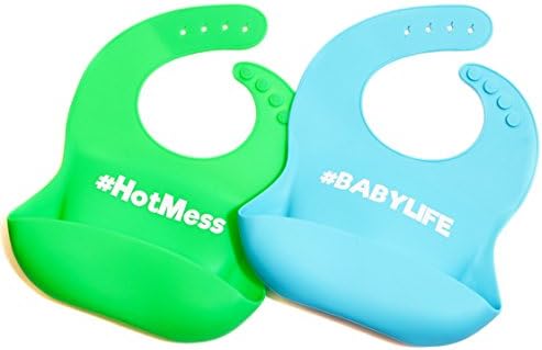 Funny Saying Silicone Baby bib Shower Gift Set - Perfect for New mom-dad-Grandparent of Infant or Toddler - boy or Girl - Soft Waterproof Food Catcher Pocket for Drool and Food! Fun Twin Gift 2 Pack