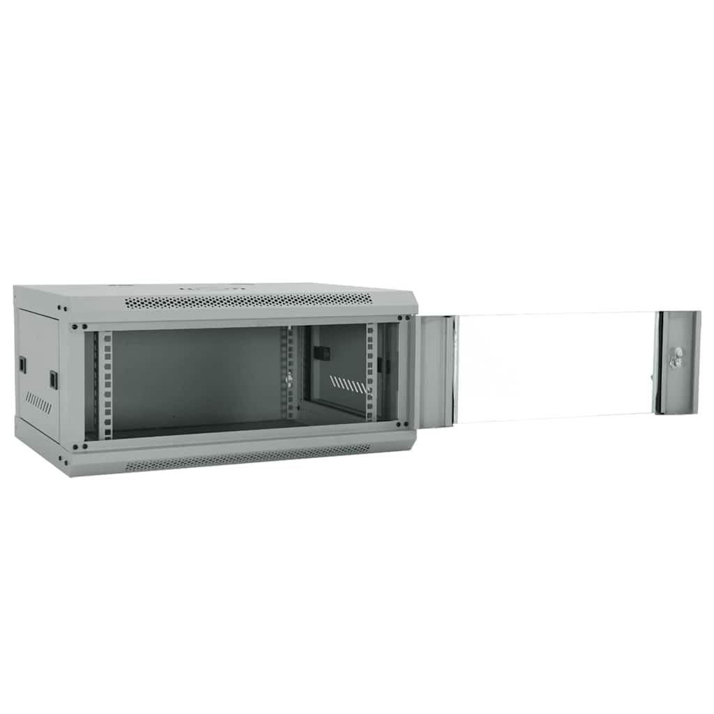 Armadio da parete per tecnologia di rete 60 x 45 x 28 cm, armadio server da 19 pollici in acciaio robusto con porta di sicurezza in vetro, grigio