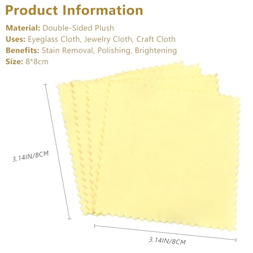 100pcs Premium Jewelry Polishing Cloth, Individually Wrapped Microfiber Cloths for Cleaning Silver, Gold, and More (Yellow, 3.15\" x 3.15\")
