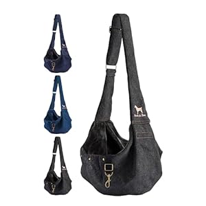 Noah & Paw Dog Sling Carrier for Small Dogs 5-18lb, Dog Sling for Small Dogs and Cats, Dog Carrier with Adjustable Padded Strap, Premium Denim, Lined with Fur, Double Safety Feature, Machine Washable