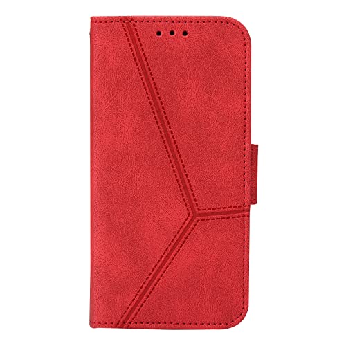 Business Flip Case For Samsung Galaxy A33 5G, Vintage Stripes Pu Leather Soft Tpu Interior Wallet Case Card Slots Kickstand Magnetic Protective Folio Phone Cover - Red #TOP5