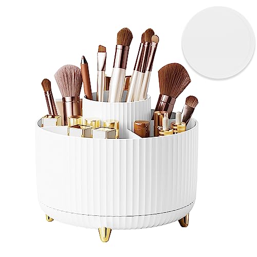 Top-spring 360° Rotating Makeup Organiser, Spinning Makeup Brush Holder with Anti-slip Mat