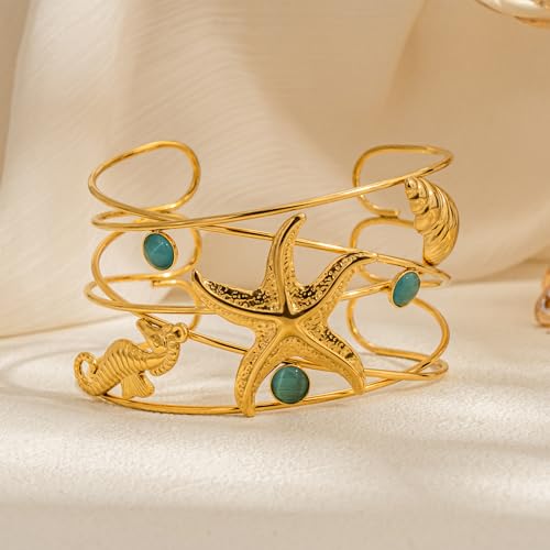 Gold Starfish/Sun Cuff Bracelet for Women Summer Beach Bracelet Adjustable Statement Bracelets Coastal jewelry2