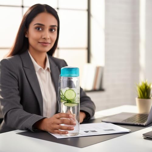 Image of Treo By Milton Hector Glass Bottle Set of 3, 1000 ml each I Leak Proof I Premium Glass I Food Grade-Bpa Free Material I Odour Proof I Easy To Carry Strap I Perfect for Home, Office, Blue
