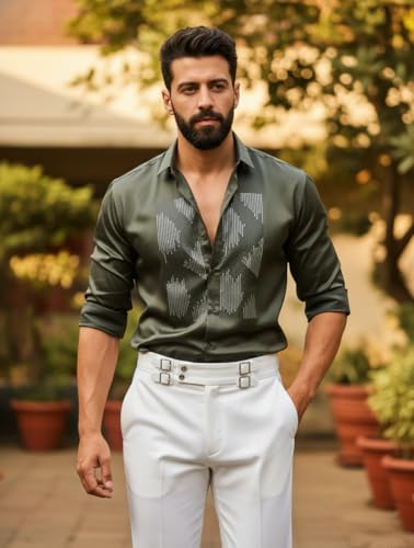 Image of IndoPrimo Men's Satin Shirt for Party, Formal and Casual Wear - Stylish and Trendy Designer Full Sleeve Shirt for Men