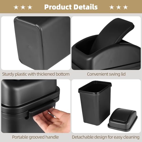 Image of Homaisson 3-Pack Black Plastic Trash Can, 4.5 Gallon, Rectangular, Swing-Lid, Kitchen