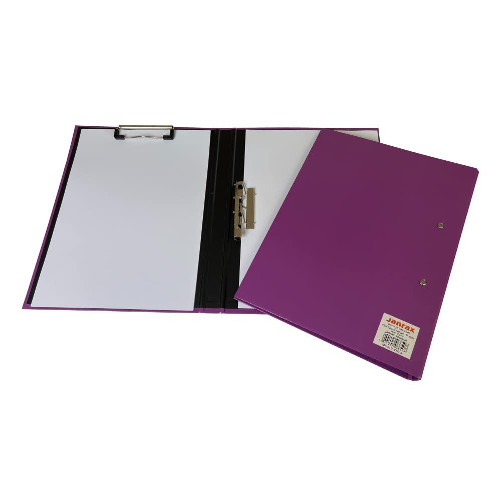 Janrax Purple A4 Clipboard Document Clamp File Folder – Fold-Open Laminated Board with Metal Clip and Clamp