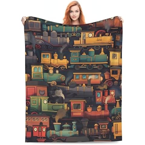 Turamurra Train Blanket Gifts for Kids Boys Soft Warm Lightweight Cozy Funny Train Car Throw Blankets for Bed Sofa Living Room Couch Home Decor 50"x60" Cover