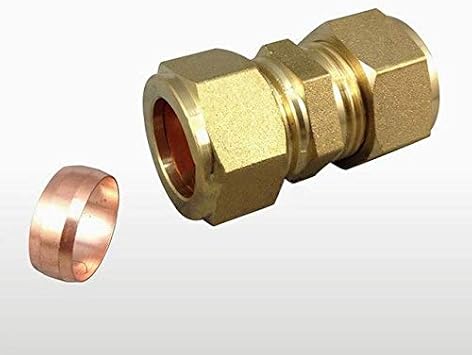 Pipe Fittings, Fit 16mm Tube OD Brass Compression Union Fitting With Copper Ferrule Ring Water Gas Oil