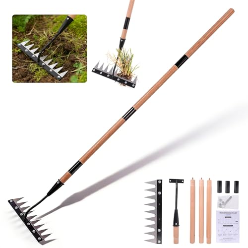 Gardenia Iron Weeding Rake with Handle 3.0 Heavy Duty Iron Rake for Gardening and Weeding 2026 Upgraded 9-Tine Garden Weed Puller Tool Garden Weed Rake Tool for Removing Weeds Soil Aeration (9 Teeth)