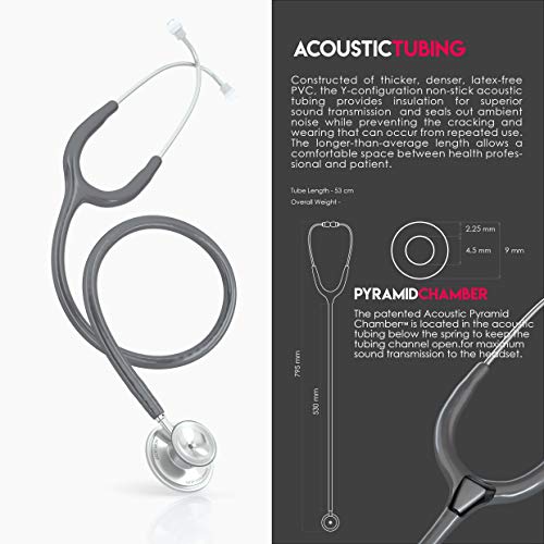 Image of MDF Acoustica Lightweight Stethoscope for Doctors, Nurses, Students, Home Health Use, Adult, Dual Head, Grey Tube, Silver Chestpiece-Headset, MDF747XP12