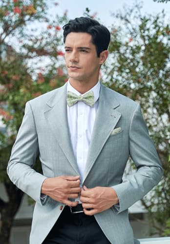 Image of HISDERN Bow Ties for Men Pre-Tied Bow Tie Floral Paisley Handkerchief Classic Formal Bowtie and Pocket Square Cufflinks Set