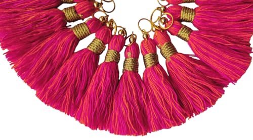 Image of Zippy Flora Micro 1.5 inch Length Cotton Handmade Tassels for Saree /Blouse /Dupatta /DIY /Decor (Pack of 12) (Mix Dual - Orange + Dark Pink)