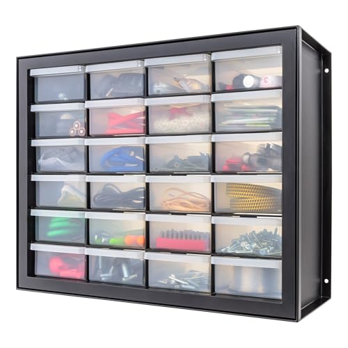 IRIS USA 24-Drawer Plastic Storage Organizer, Made in USA, Teacher Toolbox, Multi Drawer Cabinet For Garage Tools Beads Balloons Building Bricks Crafts Stickers Small Business Scrapbook Art, Black by IRIS USA - Used condition - US$33.30