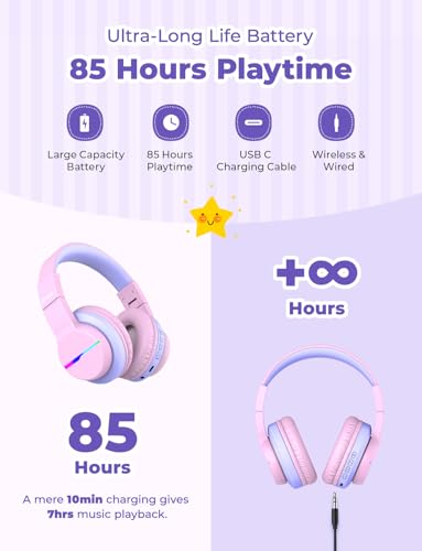 Image of iClever BTH12 Kids Bluetooth Headphones 2 Pack,Colorful LED Lights Wireless Kids Headphones,74 /85 /94dB Volume Limited,55H Playtime,Bluetooth 5.2,Over Ear Headphones for iPad /Tablet /Traveling