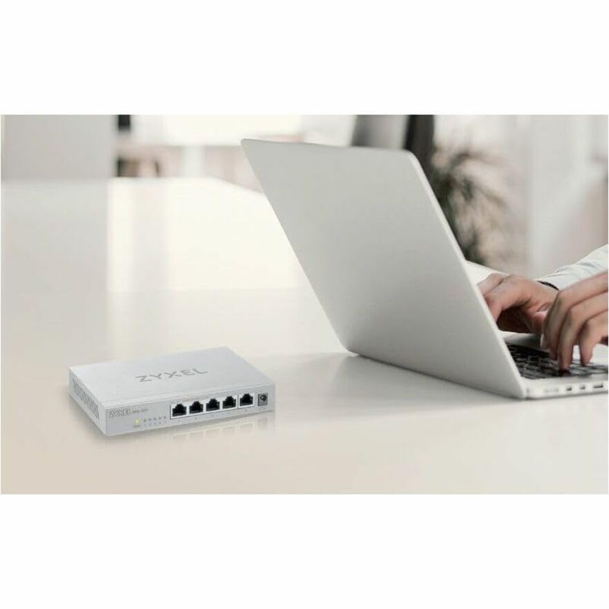 Zyxel 5-Port 2.5Gb MultiGig Ethernet Unmanaged Switch | 5 x 100/1G/2.5G Ports | Plug & Play | Metal Housing | Desktop or Wall-Mount | Ethernet Splitter MG-105