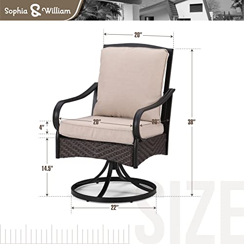 Sophia & William Patio Swivel Chairs Set Of 4, Large & Padded Outdoor Dining Chairs With Heavy Duty Metal Frame Support 350Lbs,Gentle Rocker Chair For Garden Porch Lawn, Beige #TOP5