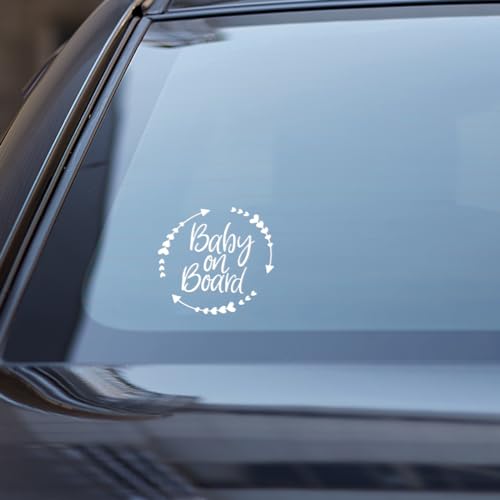 Image of Baby on Board Sticker for Car, Cute Vinyl Safety Caution Decal, Removable Baby Safety Warning Signs for Cars Trucks Walls Laptop 5.16 x 5.16'' (White)