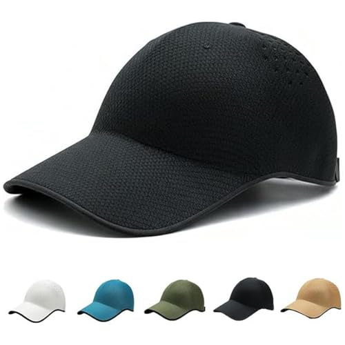 Seamless Packable Lightweight Sports Baseball Cap, Ultra-Breathable Unisex Quick-Dr Running Hat for Golf Travel (Black)