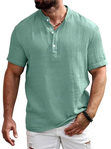 Image of Zombom Men's Polycotton Solid Short Kurta | Regular Fit | Half Sleeve | Mandarin Collar | Lightweight Casual Wear for Daily, Summer Comfort & Smart Look