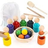 DNGH Regenbogen Bälle in Tassen Farbsortierspiel Montessori Spielzeug ab 2 3 Jahre, Montessori Farben Sortieren Holz Sortier Stapelspielzeug für Vorschule für Farbsortierung und Zählen