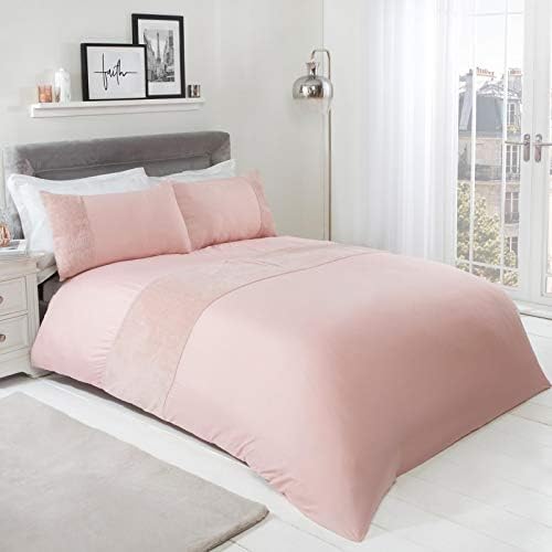 Brentfords Teddy Fleece Panel Duvet Cover with Pillow Case Super Soft Cuddly Warm Fluffy Cosy Bedding Set, Blush Pink - Double