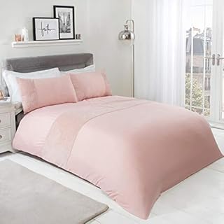 Brentfords Teddy Fleece Panel Duvet Cover with Pillow Case Super Soft Cuddly Warm Fluffy Cosy Bedding Set, Blush Pink - Double