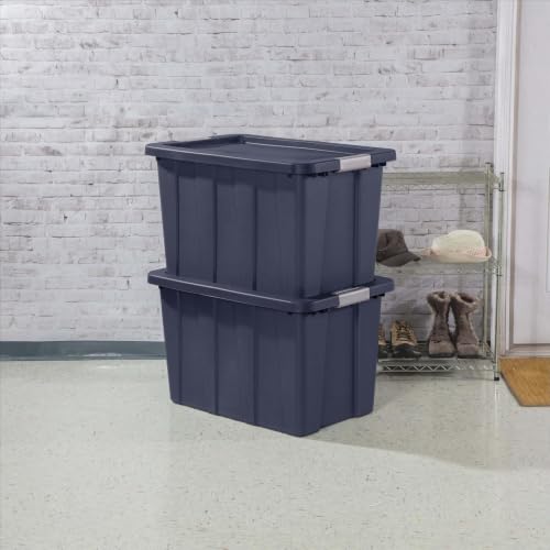 30 Gallon Dark Blue Heavy Duty Storage Bin, Rugged Cold & Impact Resistant Polyethylene Tote With Latching Lid, Stackable Large Capacity Plastic Container For Garage, Basement, Tools And Camping Gear - Image 4
