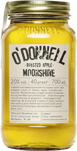 O'Donnell Moonshine Liqueur "Roasted Apple" | 700ml | Natural Ingredients | Vegan | Premium Liqueur | American Tradition | 20% ABV | 40 proof | Gift Idea | Mason Jar | Naturally Flavoured